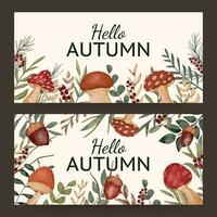 Autumn mushroom watercolor banner sale for fall season celebration vector