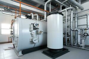 Modern boiler room with gas boilers, industrial heating. photo