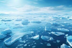 hielo hojas derritiendo en el ártico Oceano o aguas global calentamiento y clima cambiar. foto
