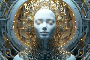 Dream of the machine, science fiction female artificial intelligence. Generative AI photo
