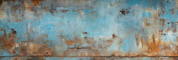 Rustic rusty iron with peeling old blue paint, digital ai photo