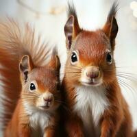 Squirrel and baby squirrel on white background. Generative AI photo
