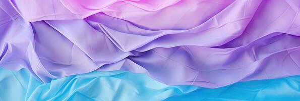 Abstract blue and pink background with folded textile ruffle. Generative AI photo