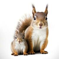 Squirrel and baby squirrel on white background. photo