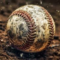 Dust in motion with baseball ball in action. Generative AI photo