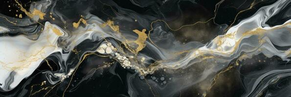 Abstract marbled background. Luxurious elegant black and white marble stone texture, with gold details. Generative AI photo