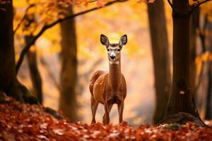 Fallow deer in autumn forest photo