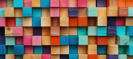 Abstract block stack wooden 3d cubes, colorful wood texture for backdrop photo