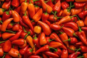 Red and orange chilli peppers background photo