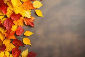 otoño antecedentes con de colores hojas en amarillo antecedentes. generativo ai foto