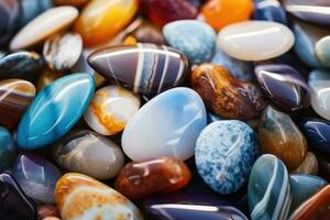 Beach gemstones. Pile of precious stones. Natural material for interior design, digital ai. photo