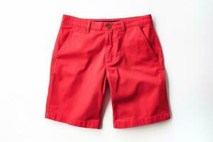 Red summer shorts isolated on white background. Generative AI photo