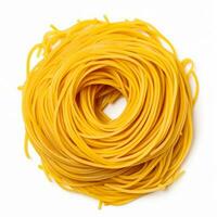 Spaghetti pasta isolated on white background top view photo