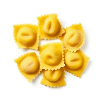 Ravioli pasta isolated on white background top view photo