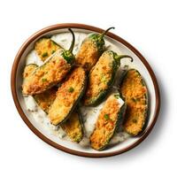 Jalapeno poppers with ranch dressing isolated on white background top view photo