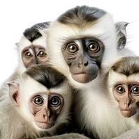 Collection of group of monkey family with baby portrait on white background. photo
