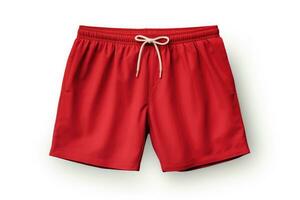 Red summer shorts isolated on white background. Generative AI photo