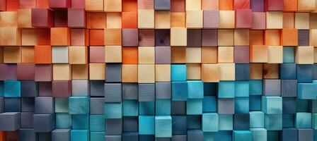 Abstract block stack wooden 3d cubes, colorful wood texture for backdrop photo