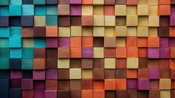 Abstract block stack wooden 3d cubes, colorful wood texture for backdrop photo