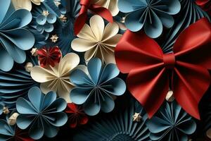 Paper flowers and confetti for Independence Day. Paper origami. Generative AI photo