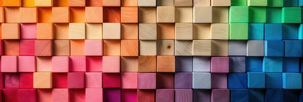 Abstract block stack wooden 3d cubes, colorful wood texture for backdrop photo