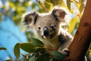 Adorable Koala on eucalyptus tree photo