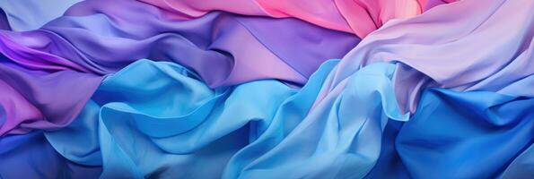 Abstract blue and pink background with folded textile ruffle. Generative AI photo