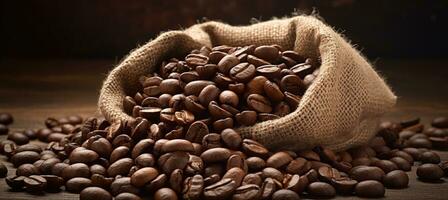 Coffee beans in a jute sack photo