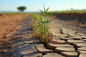 The soil is dry, poor corn yield. Food crisis due to climate change. Generative AI photo