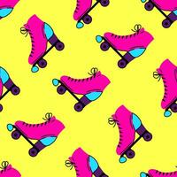 Funny retro seamless pattern with roller skates vector