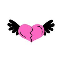 Broken pink heart with wings vector