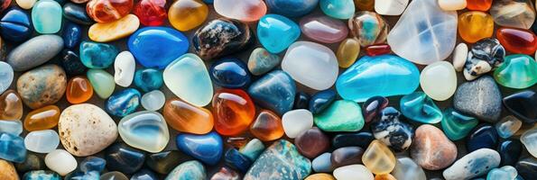 Beach gemstones. Pile of precious stones. Natural material for interior design, digital ai. photo