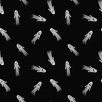 Vector - Abstract seamless pattern of many white ghost flying on black background.