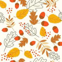 Vector seamless pattern of autumn leaves and acorns.