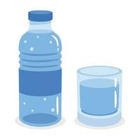 el plastico agua botella y vaso vector