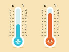 ilustración de Celsius y Fahrenheit termómetros vector