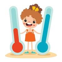 Little Cartoon Kid Holding Thermometers vector