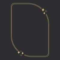 Golden celestial frame, border, arch line art esoteric minimal decoration with sparkles isolated on dark background. Vector illustration