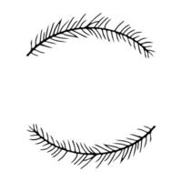 Pine tree branch circle frame in doodle style isolated on white background. Cute border, simple design. Vector illustration