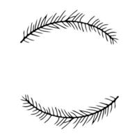 Pine tree branch circle frame in doodle style isolated on white background. Cute border, simple design. Vector illustration