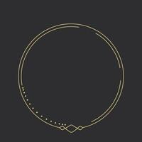 Golden celestial frame, border, arch line art esoteric minimal decoration with sparkles isolated on dark background. Vector illustration