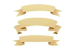 Parchment paper scroll ribbon, old vintage banner game ui element in cartoon style isolated on white background. Vector illustration