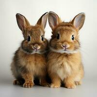 Rabbit and bunny on white background. Generative AI photo