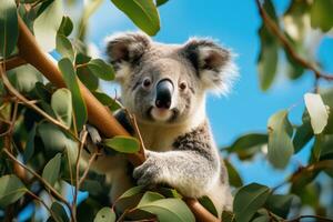 Adorable Koala on eucalyptus tree photo