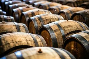 Wooden oak Port barrels in neat rows photo