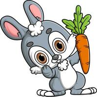 Cartoon funny rabbit  holding big carrot vector