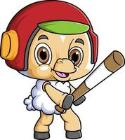 Cartoon little sheep playing baseball vector