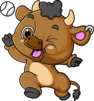 Cartoon little buffalo playing ball on white background vector