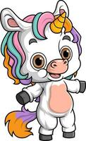 Cartoon rainbow unicorn with good posing vector