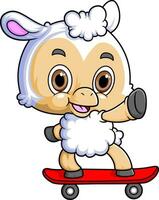 Cartoon little sheep playing skateboard vector